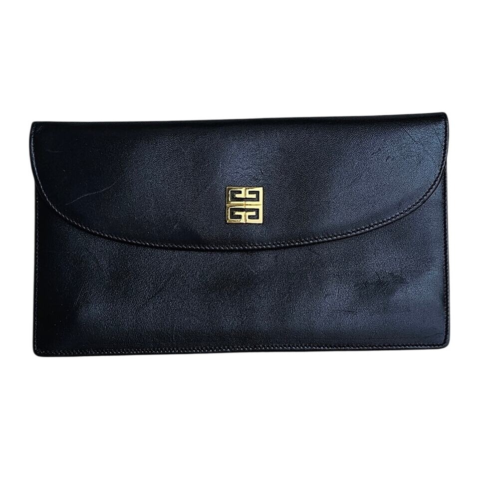 Vintage Givenchy Luxury Black Leather Bifold Wall Gv3 Collection